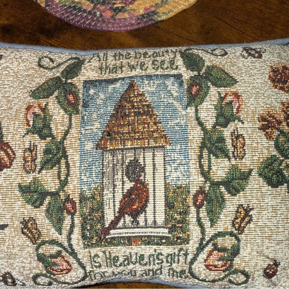 Gardners Accent Pillow 6 X 11 She Shed Cottage Core Country Birds Flowers Blue